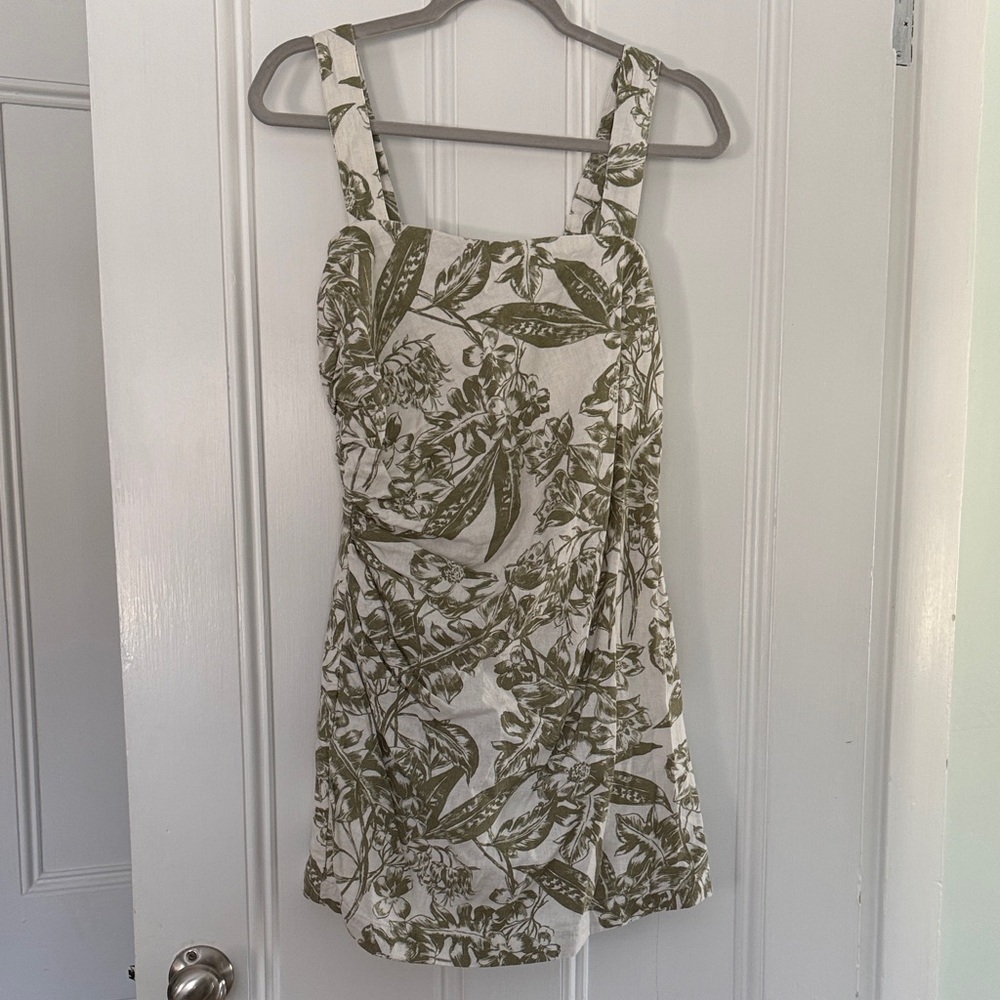 Abercrombie & Fitch White Mini Dress with Olive Green Floral Print